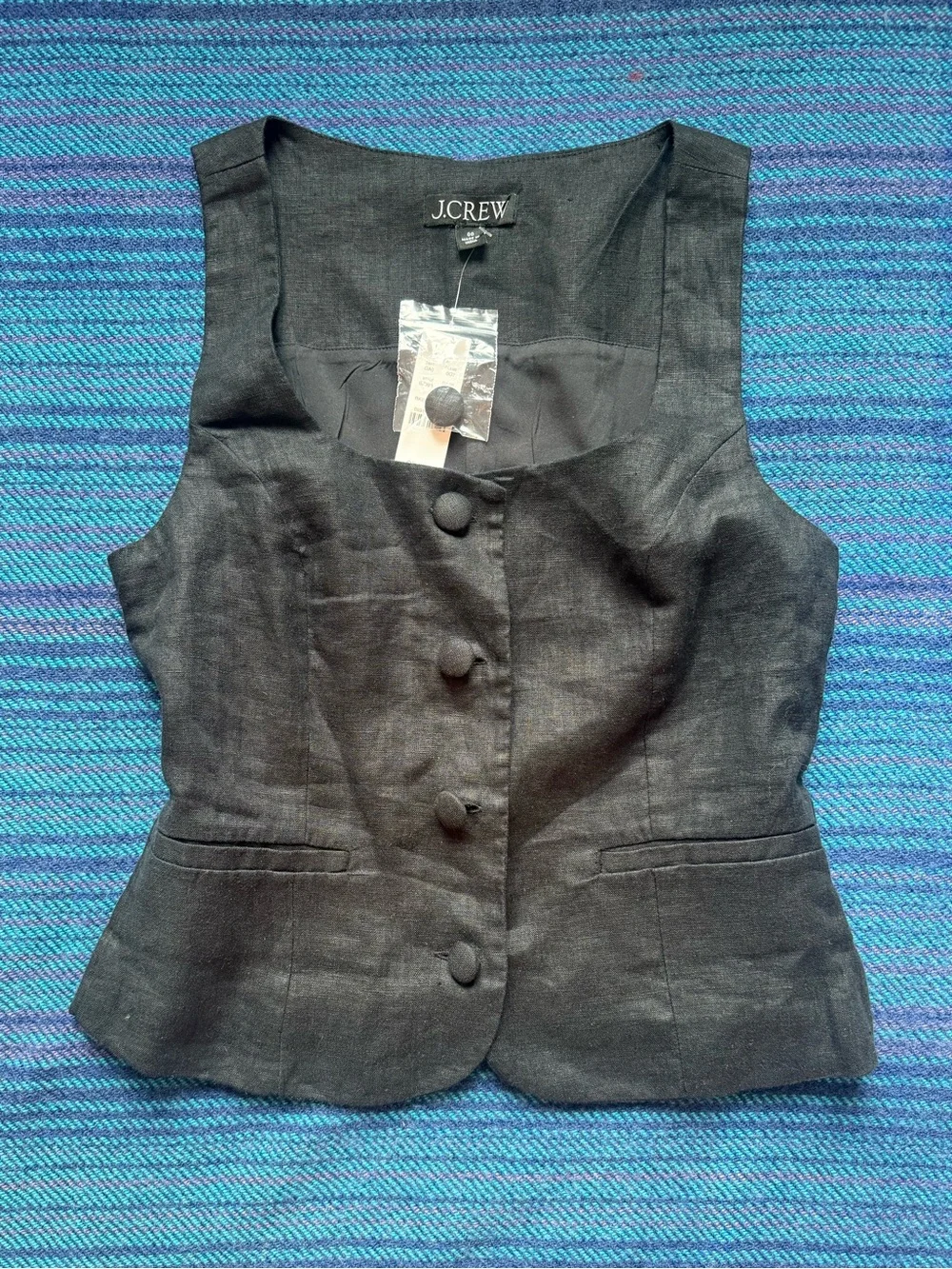 J. Crew Black 100% Linen Sleeveless Button Vest